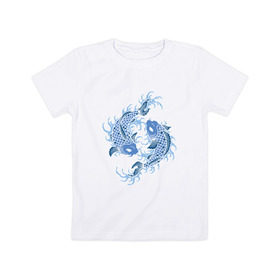 Детская футболка хлопок с принтом Японские карпы Кои в Санкт-Петербурге, 100% хлопок | круглый вырез горловины, полуприлегающий силуэт, длина до линии бедер | вода | зодиак | карп | кои | рыба | япония