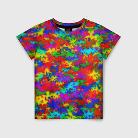 Детская футболка 3D с принтом Радужный камуфляж в Санкт-Петербурге, 100% гипоаллергенный полиэфир | прямой крой, круглый вырез горловины, длина до линии бедер, чуть спущенное плечо, ткань немного тянется | dye | tie | tie dye | краска | милитари | радуга | тай дай | текстура | цвет