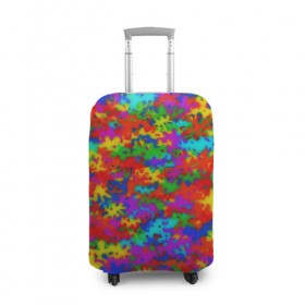 Чехол для чемодана 3D с принтом Радужный камуфляж в Санкт-Петербурге, 86% полиэфир, 14% спандекс | двустороннее нанесение принта, прорези для ручек и колес | dye | tie | tie dye | краска | милитари | радуга | тай дай | текстура | цвет