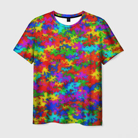 Мужская футболка 3D с принтом Радужный камуфляж в Санкт-Петербурге, 100% полиэфир | прямой крой, круглый вырез горловины, длина до линии бедер | dye | tie | tie dye | краска | милитари | радуга | тай дай | текстура | цвет