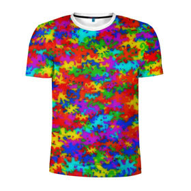 Мужская футболка 3D спортивная с принтом Радужный камуфляж в Санкт-Петербурге, 100% полиэстер с улучшенными характеристиками | приталенный силуэт, круглая горловина, широкие плечи, сужается к линии бедра | dye | tie | tie dye | краска | милитари | радуга | тай дай | текстура | цвет