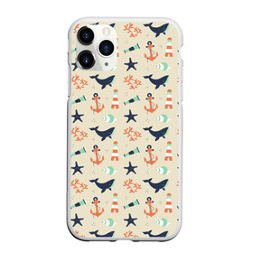 Чехол для iPhone 11 Pro матовый с принтом Морской узор в Санкт-Петербурге, Силикон |  | буй | вода | звезда | кит | коралл | маяк | мозаика | море | океан | песок | ракушка | узор | якорь