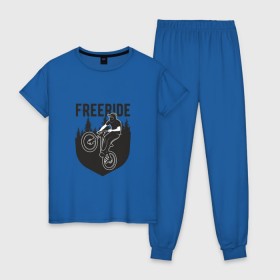 Женская пижама хлопок с принтом Freeride в Санкт-Петербурге, 100% хлопок | брюки и футболка прямого кроя, без карманов, на брюках мягкая резинка на поясе и по низу штанин | iceberg