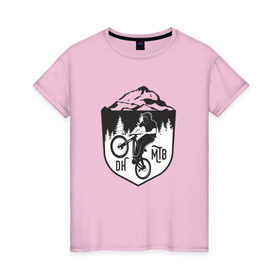 Женская футболка хлопок с принтом Downhill mountain bike в Санкт-Петербурге, 100% хлопок | прямой крой, круглый вырез горловины, длина до линии бедер, слегка спущенное плечо | iceberg