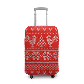 Чехол для чемодана 3D с принтом Вязанный свитер с петухами в Санкт-Петербурге, 86% полиэфир, 14% спандекс | двустороннее нанесение принта, прорези для ручек и колес | 2017 | new year | год | новогодний | новый | огненный | петух | петушок | с новым годом