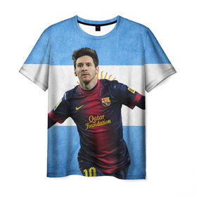Мужская футболка 3D с принтом Messi from Argentina в Санкт-Петербурге, 100% полиэфир | прямой крой, круглый вырез горловины, длина до линии бедер | аргентина | барселона | месси | футбол