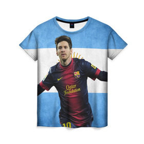 Женская футболка 3D с принтом Messi from Argentina в Санкт-Петербурге, 100% полиэфир ( синтетическое хлопкоподобное полотно) | прямой крой, круглый вырез горловины, длина до линии бедер | аргентина | барселона | месси | футбол