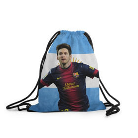 Рюкзак-мешок 3D с принтом Messi from Argentina в Санкт-Петербурге, 100% полиэстер | плотность ткани — 200 г/м2, размер — 35 х 45 см; лямки — толстые шнурки, застежка на шнуровке, без карманов и подкладки | Тематика изображения на принте: аргентина | барселона | месси | футбол