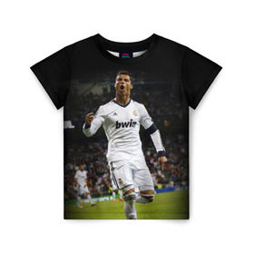 Детская футболка 3D с принтом Роналдо в Санкт-Петербурге, 100% гипоаллергенный полиэфир | прямой крой, круглый вырез горловины, длина до линии бедер, чуть спущенное плечо, ткань немного тянется | Тематика изображения на принте: real madrid | ronaldo | реал мадрид | роналдо | футбол | футболист