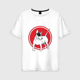 Женская футболка хлопок Oversize с принтом Бультерьер в Санкт-Петербурге, 100% хлопок | свободный крой, круглый ворот, спущенный рукав, длина до линии бедер
 | бультерьер | собака