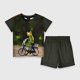 Детский костюм с шортами 3D с принтом Лягушка в Санкт-Петербурге,  |  | Тематика изображения на принте: велосипед | жаба | животные | лягушка | мини | фигурка