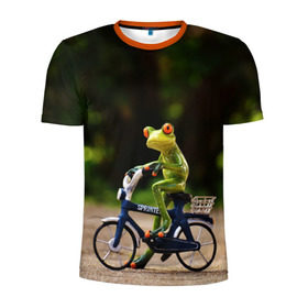 Мужская футболка 3D спортивная с принтом Лягушка в Санкт-Петербурге, 100% полиэстер с улучшенными характеристиками | приталенный силуэт, круглая горловина, широкие плечи, сужается к линии бедра | велосипед | жаба | животные | лягушка | мини | фигурка