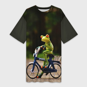 Платье-футболка 3D с принтом Лягушка в Санкт-Петербурге,  |  | велосипед | жаба | животные | лягушка | мини | фигурка