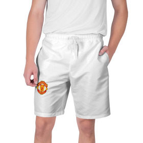 Мужские шорты 3D с принтом Манчестер Юнайтед в Санкт-Петербурге,  полиэстер 100% | прямой крой, два кармана без застежек по бокам. Мягкая трикотажная резинка на поясе, внутри которой широкие завязки. Длина чуть выше колен | manchester | мю | футбол
