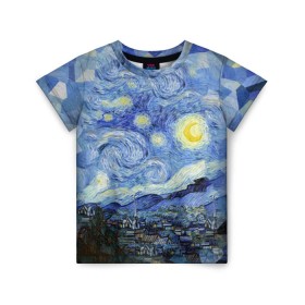 Детская футболка 3D с принтом Звездная ночь в Санкт-Петербурге, 100% гипоаллергенный полиэфир | прямой крой, круглый вырез горловины, длина до линии бедер, чуть спущенное плечо, ткань немного тянется | starry night | ван гог | город | звезды | импрессионизм | луна | ночь | художник