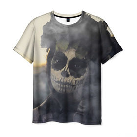 Мужская футболка 3D с принтом Dia de los muertos в Санкт-Петербурге, 100% полиэфир | прямой крой, круглый вырез горловины, длина до линии бедер | девушка | день мёртвых | дым | зомби | мертвец | праздник
