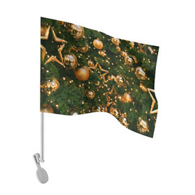 Флаг для автомобиля с принтом Праздничные шары в Санкт-Петербурге, 100% полиэстер | Размер: 30*21 см | елка | елочные | звезды | золото | игрушки | хвоя | шары