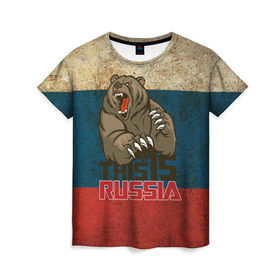 Женская футболка 3D с принтом This is Russia в Санкт-Петербурге, 100% полиэфир ( синтетическое хлопкоподобное полотно) | прямой крой, круглый вырез горловины, длина до линии бедер | медведь | мишка | патриот | патриотизм | россия | руский | рф | страна | ярусский