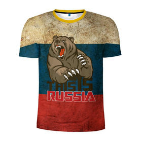 Мужская футболка 3D спортивная с принтом This is Russia в Санкт-Петербурге, 100% полиэстер с улучшенными характеристиками | приталенный силуэт, круглая горловина, широкие плечи, сужается к линии бедра | медведь | мишка | патриот | патриотизм | россия | руский | рф | страна | ярусский