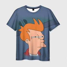 Мужская футболка 3D с принтом Фрай в Санкт-Петербурге, 100% полиэфир | прямой крой, круглый вырез горловины, длина до линии бедер | fry | futurama | футурама