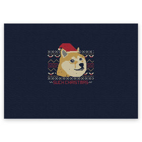 Поздравительная открытка с принтом Новогодний свитер Doge в Санкт-Петербурге, 100% бумага | плотность бумаги 280 г/м2, матовая, на обратной стороне линовка и место для марки
 | 2017 | new year | акита | год | мем | новогодний | новый | сиба ину