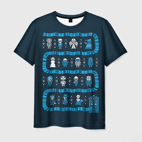 Мужская футболка 3D с принтом Новогодний свитер Доктор Кто в Санкт-Петербурге, 100% полиэфир | прямой крой, круглый вырез горловины, длина до линии бедер | 2017 | new year | год | доктор | кто | новогодний | новый | петух | петушок