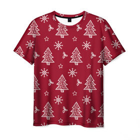 Мужская футболка 3D с принтом Новогодний узор в Санкт-Петербурге, 100% полиэфир | прямой крой, круглый вырез горловины, длина до линии бедер | ангел | ёлка | ель | зима | колокольчик | нг | новый год | олень | рождество | санта | снег