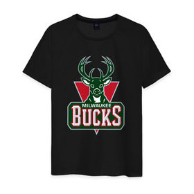 Мужская футболка хлопок с принтом Milwaukee Bucks в Санкт-Петербурге, 100% хлопок | прямой крой, круглый вырез горловины, длина до линии бедер, слегка спущенное плечо. | Тематика изображения на принте: 