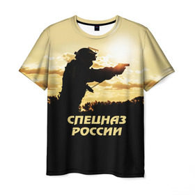 Мужская футболка 3D с принтом Спецназ России в Санкт-Петербурге, 100% полиэфир | прямой крой, круглый вырез горловины, длина до линии бедер | special forces | армия | боец | военный | офицер | пистолет | россия | силуэт | спецназ | спецподразделение