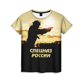 Женская футболка 3D с принтом Спецназ России в Санкт-Петербурге, 100% полиэфир ( синтетическое хлопкоподобное полотно) | прямой крой, круглый вырез горловины, длина до линии бедер | special forces | армия | боец | военный | офицер | пистолет | россия | силуэт | спецназ | спецподразделение