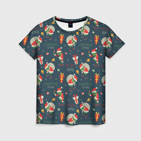 Женская футболка 3D с принтом Гринч в Санкт-Петербурге, 100% полиэфир ( синтетическое хлопкоподобное полотно) | прямой крой, круглый вырез горловины, длина до линии бедер | ангел | ёлка | ель | зима | колокольчик | нг | новый год | олень | рождество | санта | снег