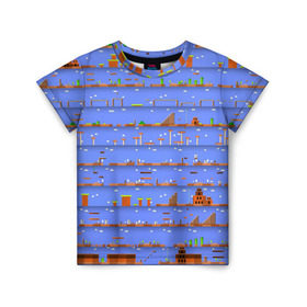 Детская футболка 3D с принтом Super Mario world в Санкт-Петербурге, 100% гипоаллергенный полиэфир | прямой крой, круглый вырез горловины, длина до линии бедер, чуть спущенное плечо, ткань немного тянется | nintendo | марио | нинтендо