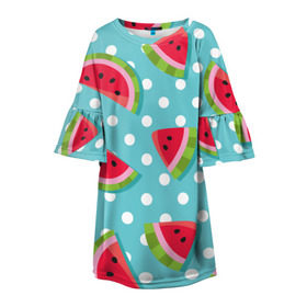 Детское платье 3D с принтом Арбузный рай в Санкт-Петербурге, 100% полиэстер | прямой силуэт, чуть расширенный к низу. Круглая горловина, на рукавах — воланы | Тематика изображения на принте: berry | eat | fruit | pattern | sweet | watermelon | арбуз | еда | сладость | узор | фрукт | ягода