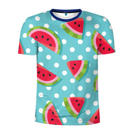 Мужская футболка 3D спортивная с принтом Арбузный рай в Санкт-Петербурге, 100% полиэстер с улучшенными характеристиками | приталенный силуэт, круглая горловина, широкие плечи, сужается к линии бедра | berry | eat | fruit | pattern | sweet | watermelon | арбуз | еда | сладость | узор | фрукт | ягода