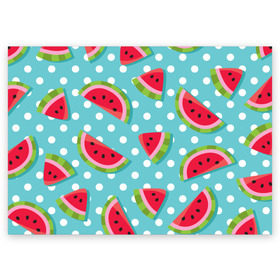 Поздравительная открытка с принтом Арбузный рай в Санкт-Петербурге, 100% бумага | плотность бумаги 280 г/м2, матовая, на обратной стороне линовка и место для марки
 | Тематика изображения на принте: berry | eat | fruit | pattern | sweet | watermelon | арбуз | еда | сладость | узор | фрукт | ягода