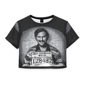 Женская футболка 3D укороченная с принтом Pablo Escobar в Санкт-Петербурге, 100% полиэстер | круглая горловина, длина футболки до линии талии, рукава с отворотами | пабло | эскобар