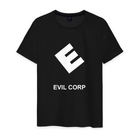 Мужская футболка хлопок с принтом Evil corporation в Санкт-Петербурге, 100% хлопок | прямой крой, круглый вырез горловины, длина до линии бедер, слегка спущенное плечо. | Тематика изображения на принте: mister | mr | robot | зла | корпорация | мистер | робот