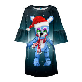 Детское платье 3D с принтом Five Nights At Freddy`s в Санкт-Петербурге, 100% полиэстер | прямой силуэт, чуть расширенный к низу. Круглая горловина, на рукавах — воланы | fnaf | freddy | бонни | медведь | мишка | фнаф | фокси | фредди