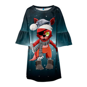Детское платье 3D с принтом Five Nights At Freddy`s в Санкт-Петербурге, 100% полиэстер | прямой силуэт, чуть расширенный к низу. Круглая горловина, на рукавах — воланы | Тематика изображения на принте: fnaf | freddy | бонни | медведь | мишка | фнаф | фокси | фредди