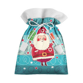 Подарочный 3D мешок с принтом Дед мороз с подарками в Санкт-Петербурге, 100% полиэстер | Размер: 29*39 см | Тематика изображения на принте: 2017 | дед мороз | новогодняя елка | новый год | подарок на новый год | санта | санта клаус | снег | снежинки