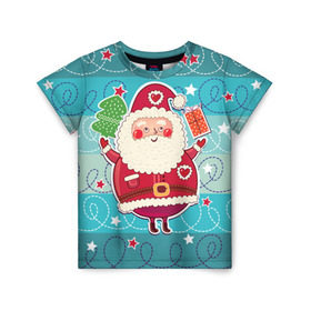 Детская футболка 3D с принтом Дед мороз с подарками в Санкт-Петербурге, 100% гипоаллергенный полиэфир | прямой крой, круглый вырез горловины, длина до линии бедер, чуть спущенное плечо, ткань немного тянется | 2017 | дед мороз | новогодняя елка | новый год | подарок на новый год | санта | санта клаус | снег | снежинки