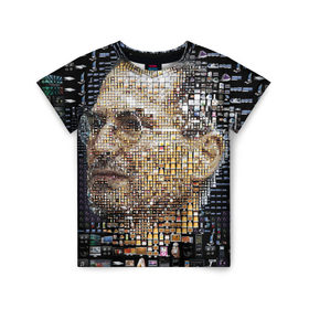Детская футболка 3D с принтом Стив Джобс в Санкт-Петербурге, 100% гипоаллергенный полиэфир | прямой крой, круглый вырез горловины, длина до линии бедер, чуть спущенное плечо, ткань немного тянется | steve jobs