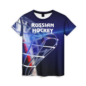 Женская футболка 3D с принтом Русский хоккей в Санкт-Петербурге, 100% полиэфир ( синтетическое хлопкоподобное полотно) | прямой крой, круглый вырез горловины, длина до линии бедер | hockey | red machine | красная машина | кхл | русский | сборная россии | хоккей | шайба