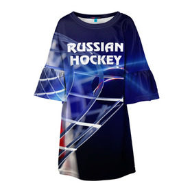 Детское платье 3D с принтом Русский хоккей в Санкт-Петербурге, 100% полиэстер | прямой силуэт, чуть расширенный к низу. Круглая горловина, на рукавах — воланы | hockey | red machine | красная машина | кхл | русский | сборная россии | хоккей | шайба