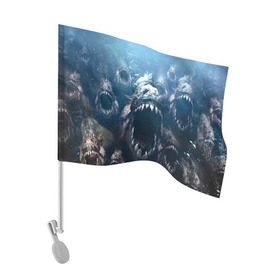 Флаг для автомобиля с принтом Голодные пираньи в Санкт-Петербурге, 100% полиэстер | Размер: 30*21 см | еда | зубы | клыки | кровь | людоед | монстр | пираньи | пиранья | рыбы | ужас | хищник | челюсти | чудовище