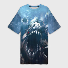 Платье-футболка 3D с принтом Голодные пираньи в Санкт-Петербурге,  |  | еда | зубы | клыки | кровь | людоед | монстр | пираньи | пиранья | рыбы | ужас | хищник | челюсти | чудовище