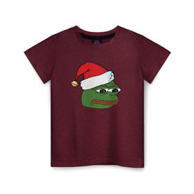 Детская футболка хлопок с принтом New year sad frog в Санкт-Петербурге, 100% хлопок | круглый вырез горловины, полуприлегающий силуэт, длина до линии бедер | pepe | новогодний | пепе | шапка