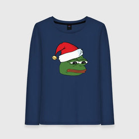 Женский лонгслив хлопок с принтом New year sad frog в Санкт-Петербурге, 100% хлопок |  | pepe | новогодний | пепе | шапка