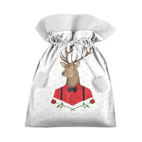 Подарочный 3D мешок с принтом Christmas Deer в Санкт-Петербурге, 100% полиэстер | Размер: 29*39 см | Тематика изображения на принте: new year | олень | рождество | роза | снег | узор