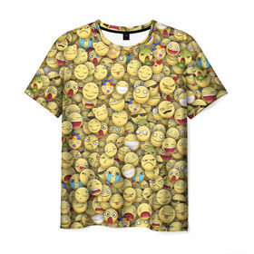 Мужская футболка 3D с принтом Смайлики. Стикербомбинг в Санкт-Петербурге, 100% полиэфир | прямой крой, круглый вырез горловины, длина до линии бедер | Тематика изображения на принте: emoji | желтый | мем | смайл | стикербомбинг | текстура | улыбка | эмодзи
